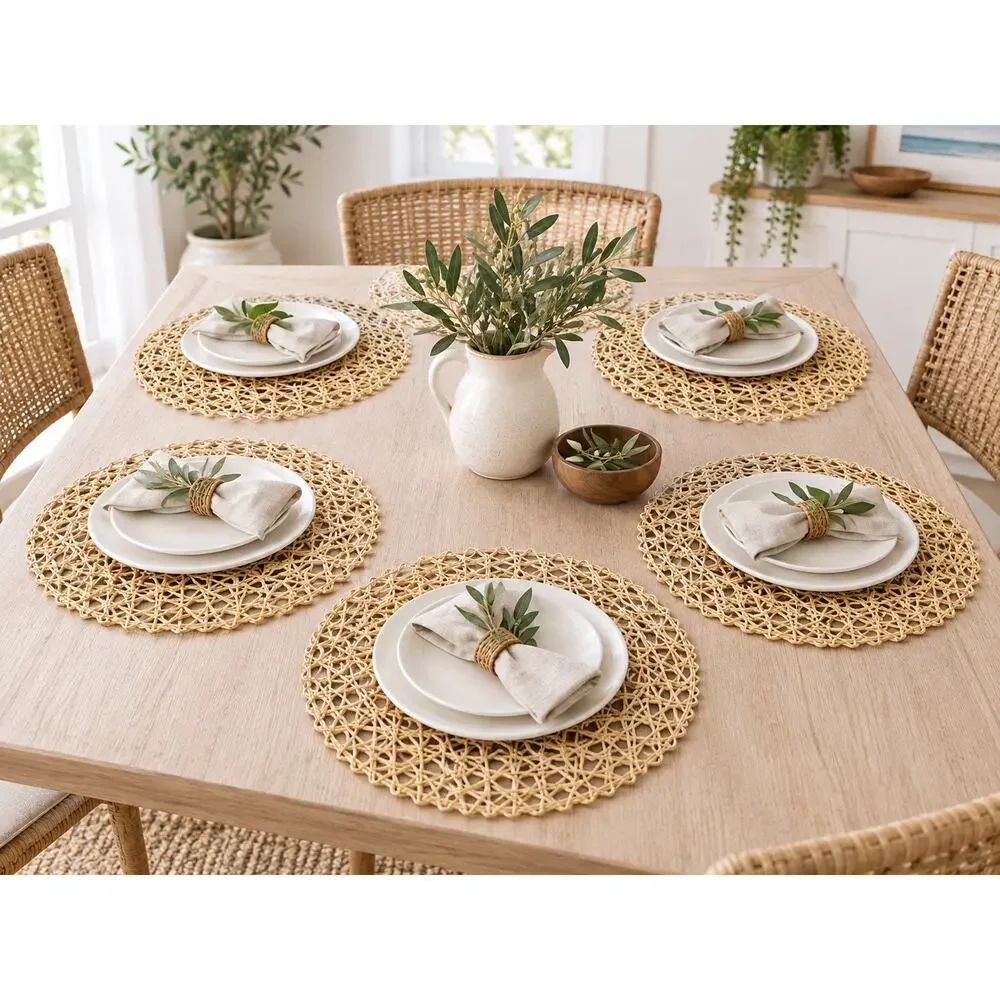Set of 5 Round Woven Rattan Wicker Placemats 15